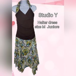1-pc Brown & Aqua Halter Dress Studio Y